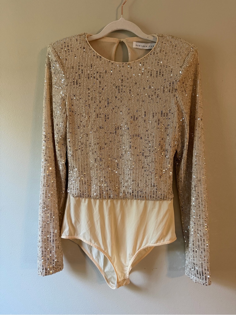 Endless Rose Champagne Sequin Long-Sleeve Bodysuit